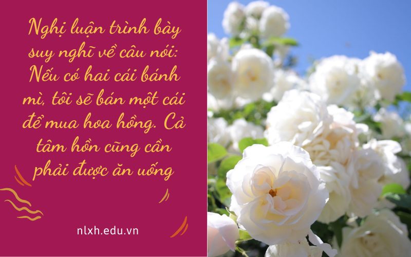 Nghị luận trình bày suy nghĩ về câu nói: Nếu có hai cái bánh mì, tôi sẽ bán một cái để mua hoa hồng. Cả tâm hồn cũng cần phải được ăn uống