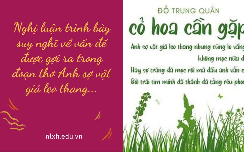 Nghị luận trình bày suy nghĩ về vấn đề được gợi ra trong đoạn thơ Anh sợ vật giá leo thang...
